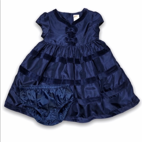 GYMBOREE Cherished Traditions Blue Holiday Velvet Bow Dress 12-18 Months - Picture 1 of 5